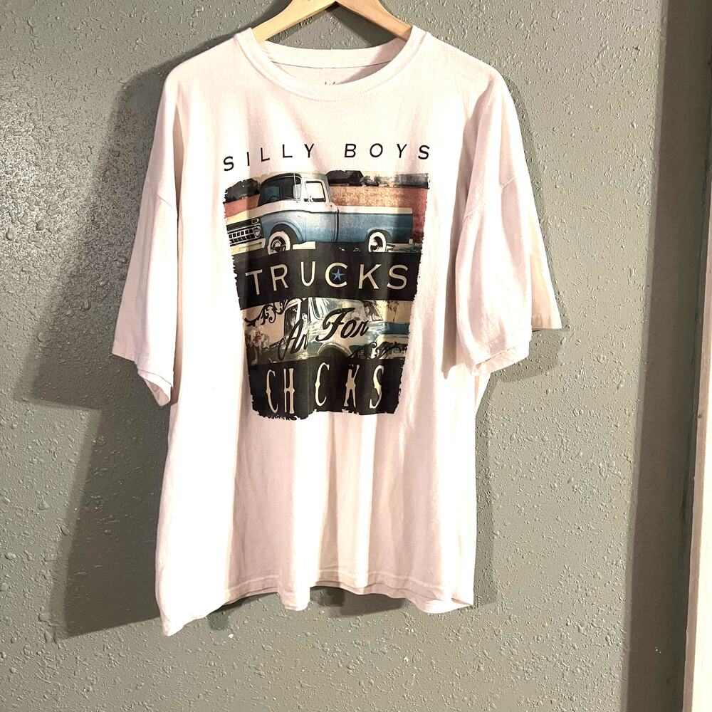Womens 2X "Silly Boys Trucks Are For Chicks" T Shirt White T shirt Vintage Chevy